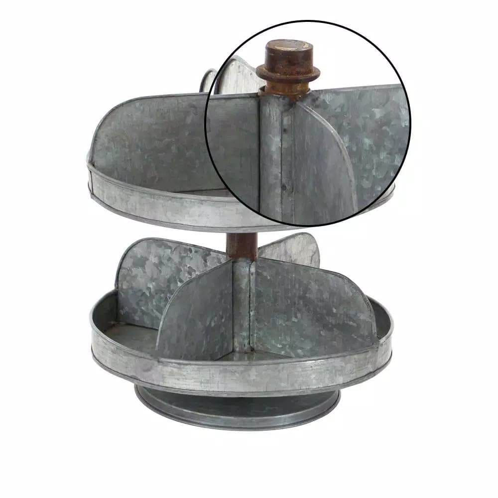 LITTON LANE Industrial Arts 2-Tier Iron Tray Stand with Galvanized Finish, Gray