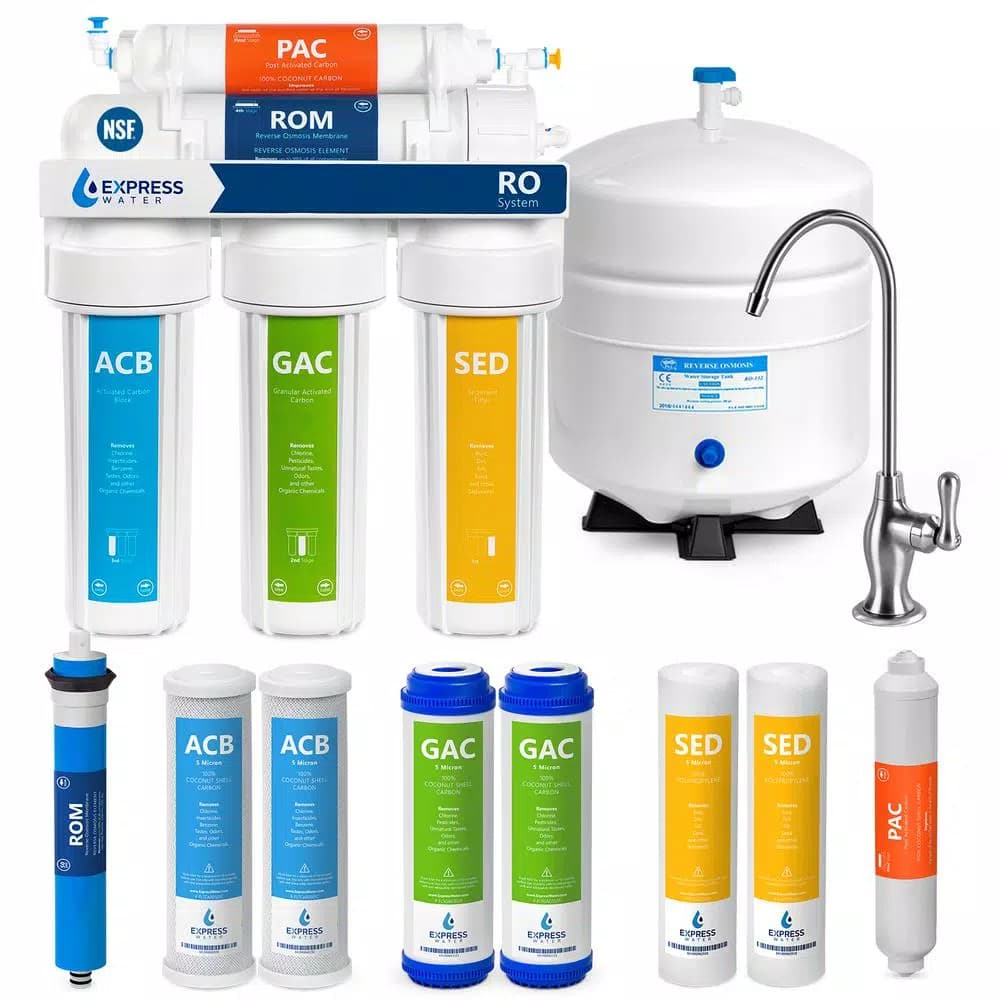 Express Water RO5DX 5-Stage Reverse Osmosis Water Filtration System - NSF Certified - Includes Faucet & Tank