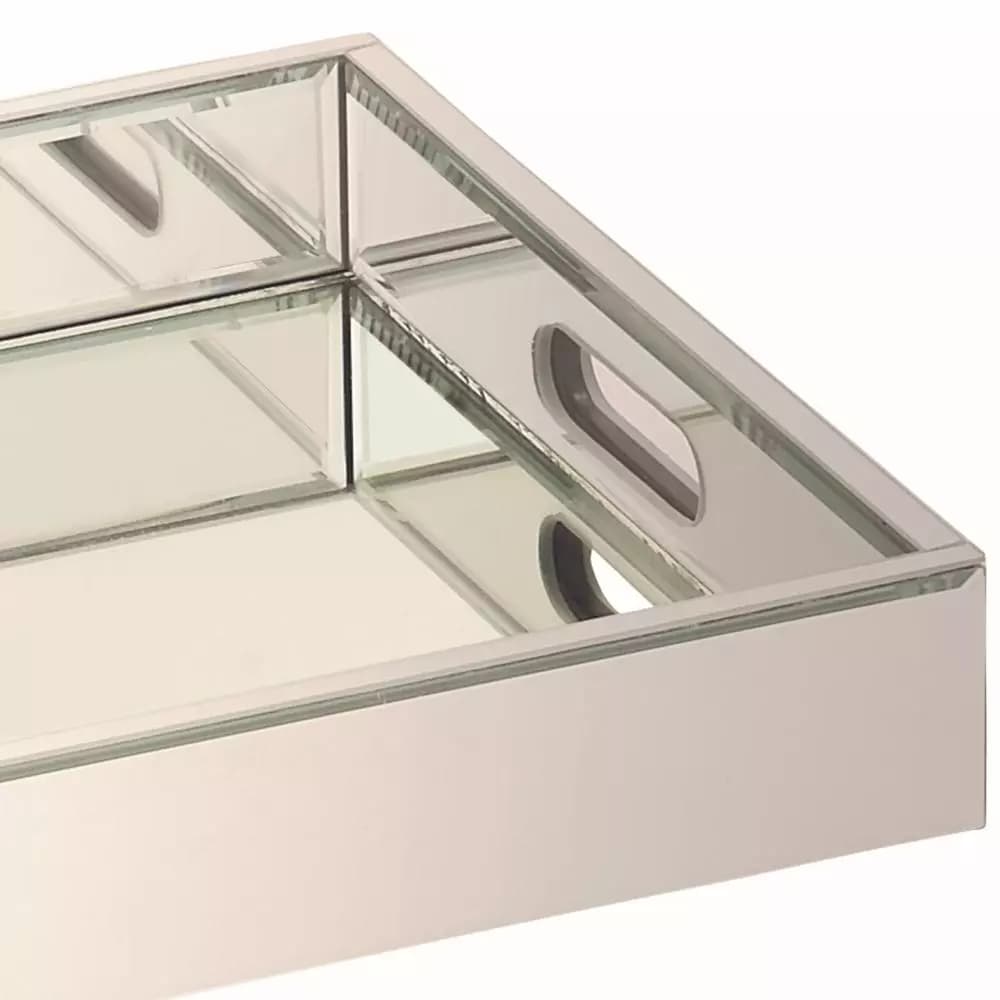 LITTON LANE 18 in. Modern Silver Decorative Mirror Tray with Polished Aluminum Exterior