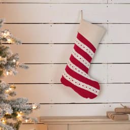 VHC Brands 20 in. Red Margot Farmhouse Christmas Stocking with Diamond Cut Lace thumbnail 3