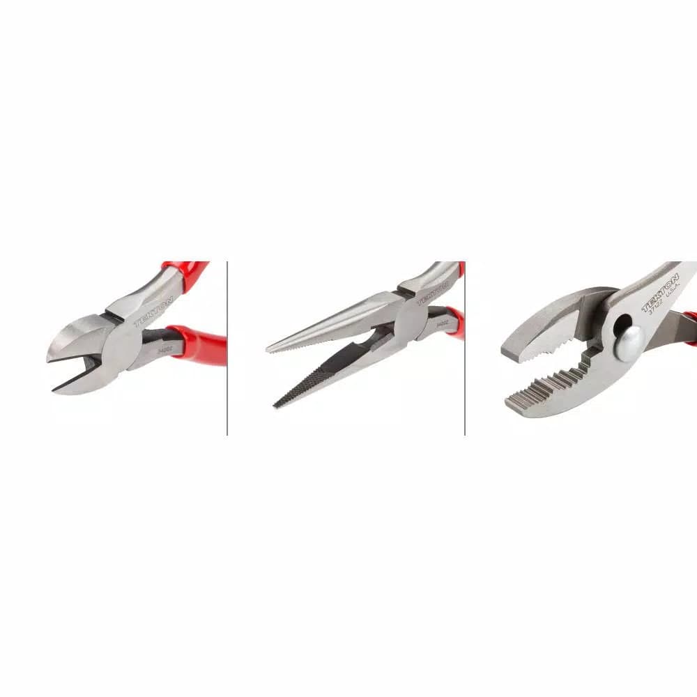 TEKTON 3-Piece Plier Set: Slip Joint, Long Nose, and Diagonal Cutting Pliers