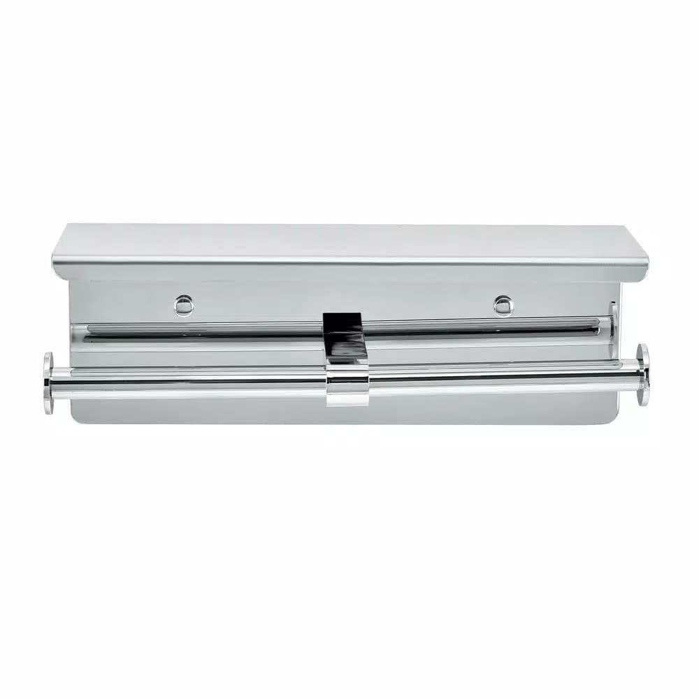 Alpine Industries Double Post Toilet Paper Holder with Storage Shelf, Chrome Finish