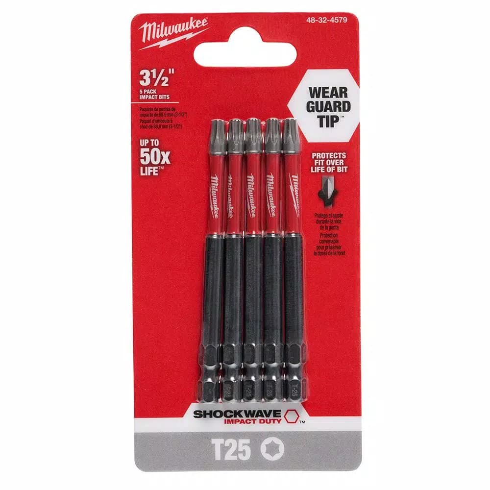 Milwaukee SHOCKWAVE Torx T25 3.5 in. Impact Duty Steel Screwdriver Bits, 5-Pack