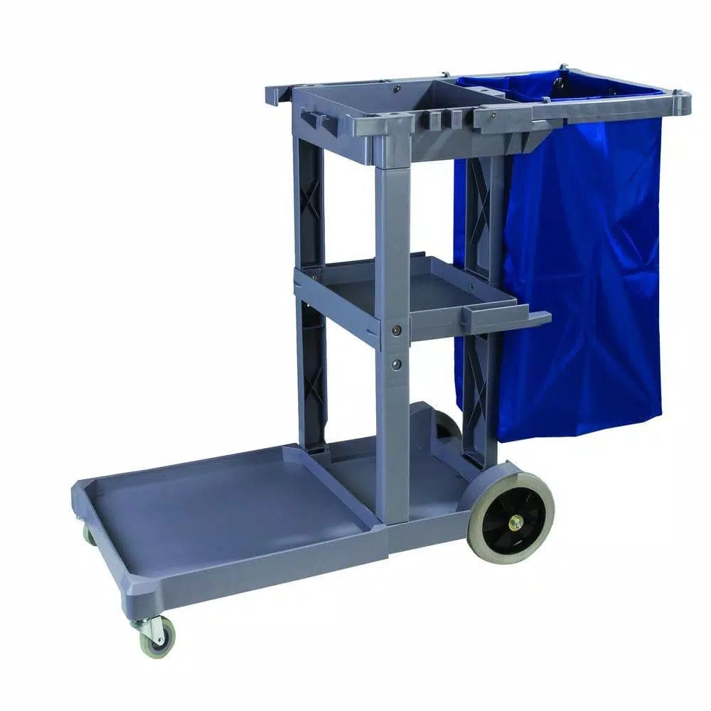 Carlisle Short Platform Janitorial Cart with 25 Gal. Collection Bag and 3 Shelves