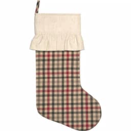 VHC Brands 20 in. Hollis Ivory White Farmhouse Christmas Decor Plaid Stocking, Red Green & Ivory thumbnail 1