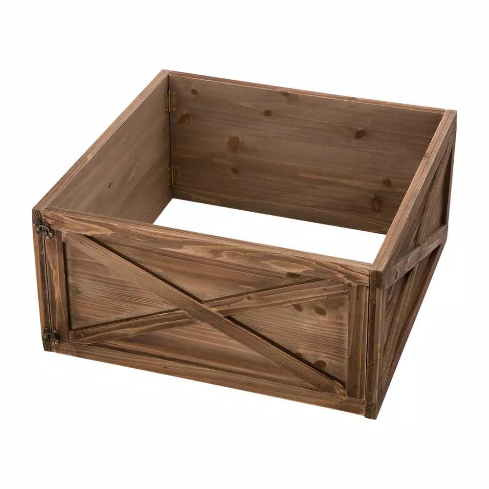 Glitzhome 22.09 in. Natural Wooden Tree Collar - Rustic Farmhouse Christmas Tree Box