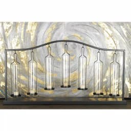 LITTON LANE 19 in. Metallic Black Iron and Clear Glass 7-Light Votive Candle Holder thumbnail 1