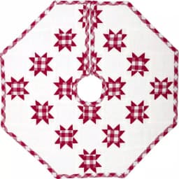 VHC Brands Emmie 21 in. Red Patchwork Christmas Tree Skirt - Hand-Quilted Cotton Farmhouse Decor thumbnail 1