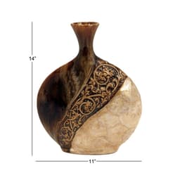 LITTON LANE 14 in. Mediterranean Ceramic and Capiz Shell Urn Vase - Brown and Gold thumbnail 7