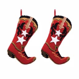 Glitzhome Red Boot Hooked Polyester Christmas Stockings, 19.69 in. (2-Pack) thumbnail 1