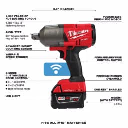 Milwaukee M18 FUEL ONE-KEY 3/4 in. High Torque Impact Wrench Kit with (2) 5.0 Ah Batteries thumbnail 4