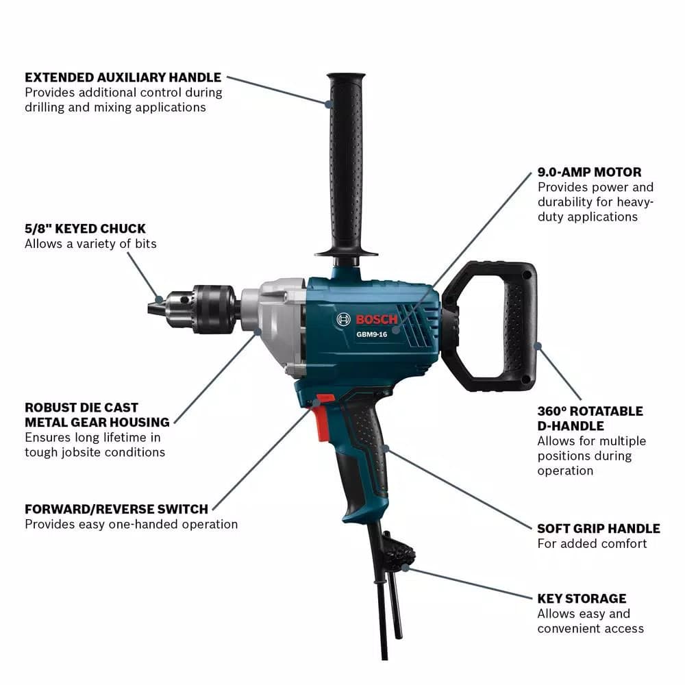 Bosch GBM9-16 9.0 Amp 5/8 in. Corded Drill/Mixer with Variable Speed