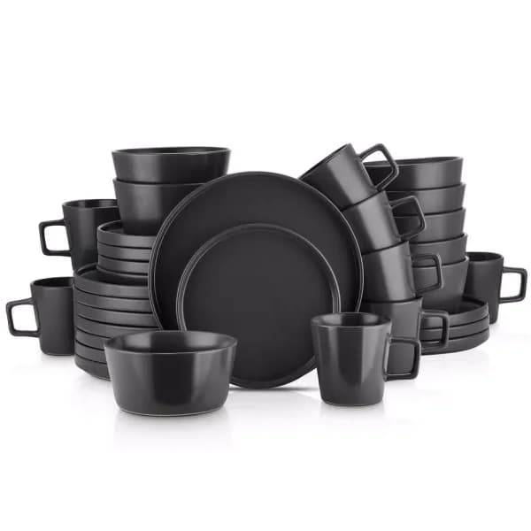 Stone Lain 32-Piece Modern Black Matte Stoneware Dinnerware Set, Service for 8