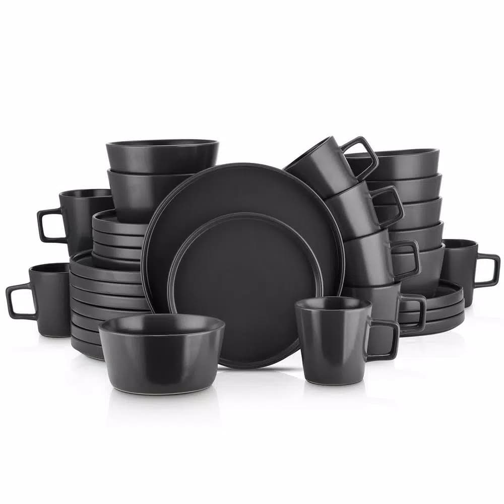 Stone Lain 32-Piece Modern Black Matte Stoneware Dinnerware Set, Service for 8