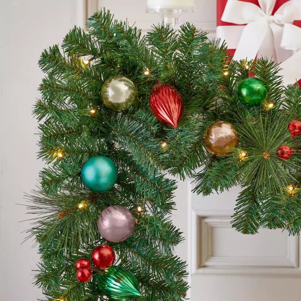 Home Accents Holiday 9 ft. Fantasleigh Pre-Lit LED Artificial Christmas Garland with Ornaments