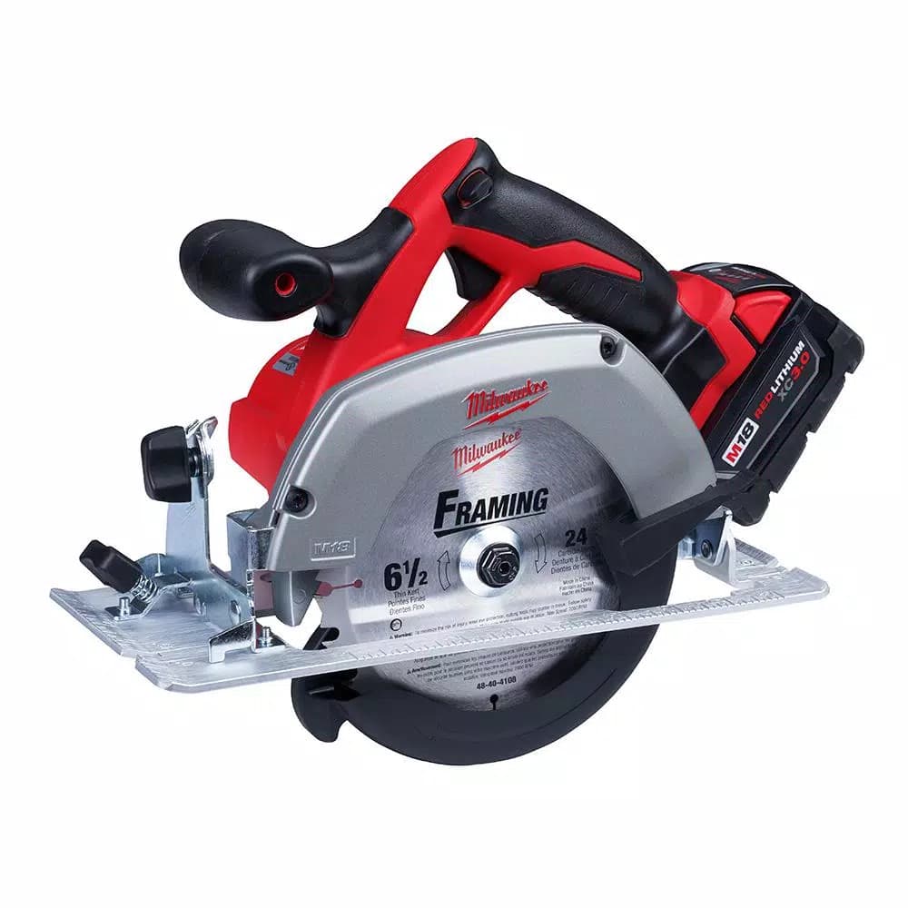 Milwaukee M18 6-1/2 in. Cordless Circular Saw Kit with Two 3.0 Ah Batteries, Charger, and Tool Bag