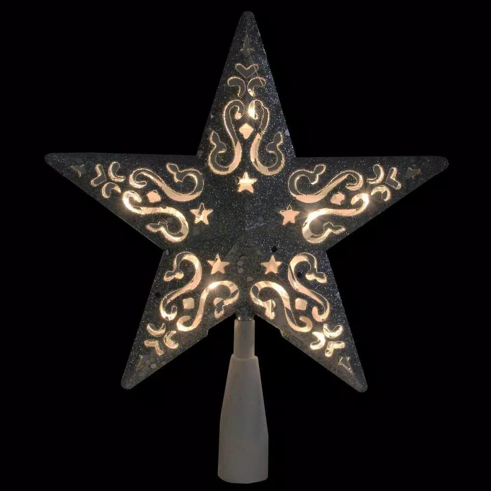 Northlight 8.5 in. Silver Glitter Star Christmas Tree Topper with Clear Lights