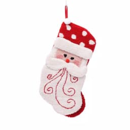 Glitzhome 20 in. Handmade 3D Santa Hooked Christmas Stocking - Red & White thumbnail 1