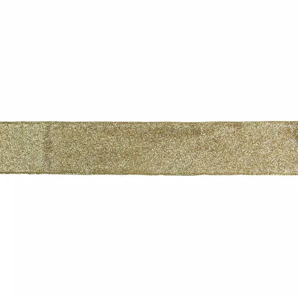 Northlight 2.5 in. x 16 yds. Shimmering Metallic Gold Wired Craft Ribbon