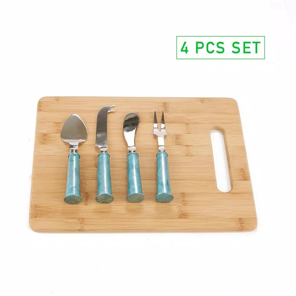 Mind Reader 4-Piece Stainless Steel Cheese Knife Set with Blue Galvanized Handles