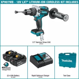 Makita 18V LXT Brushless 1/2 in. Cordless Hammer Drill Combo Kit with (2) 4.0Ah Batteries, Charger & Case thumbnail 2