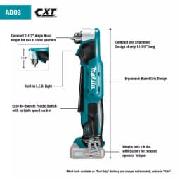Makita 12V MAX CXT Lithium-Ion Cordless 3/8 in. Right Angle Drill Kit (2.0 Ah) thumbnail 3
