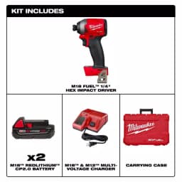 Milwaukee M18 FUEL 1/4 in. Hex Impact Driver Kit with (2) 2.0Ah Batteries, Charger, and Hard Case thumbnail 2