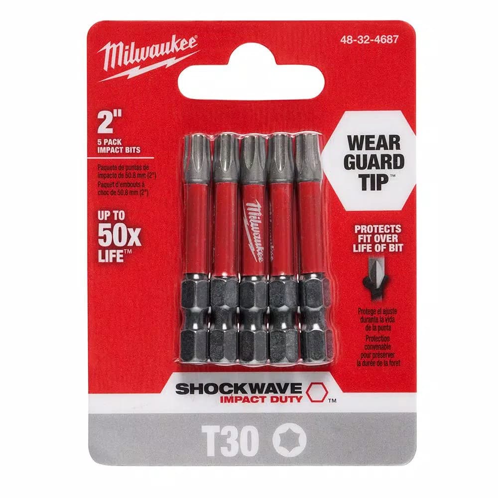 Milwaukee SHOCKWAVE Torx T30 2 in. Impact Duty Steel Screwdriver Bits, 5-Pack