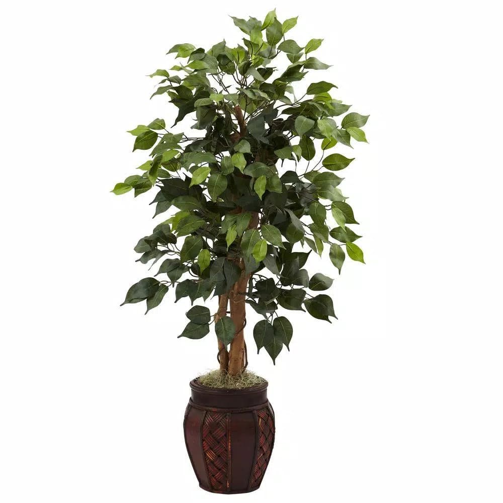 Nearly Natural 44 in. Artificial Ficus Tree with Decorative Wicker Planter