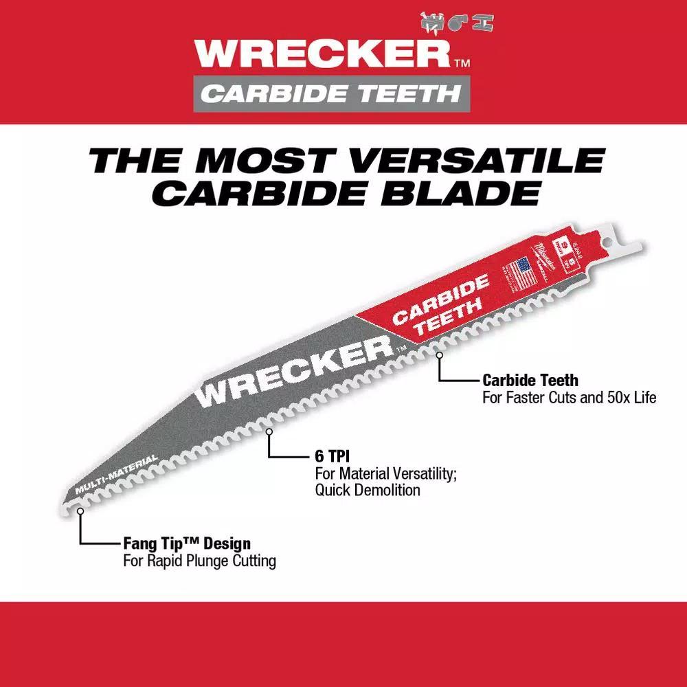 Milwaukee 12 in. WRECKER Carbide Teeth Reciprocating Saw Blade, 6 TPI, 5-Pack