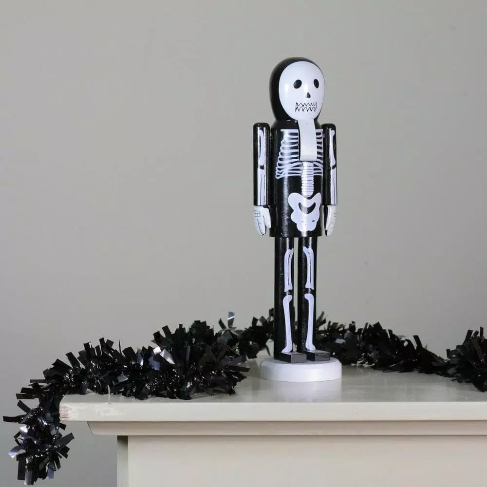Northlight 14 in. Black and White Skeleton Wooden Halloween Nutcracker Standing Decor