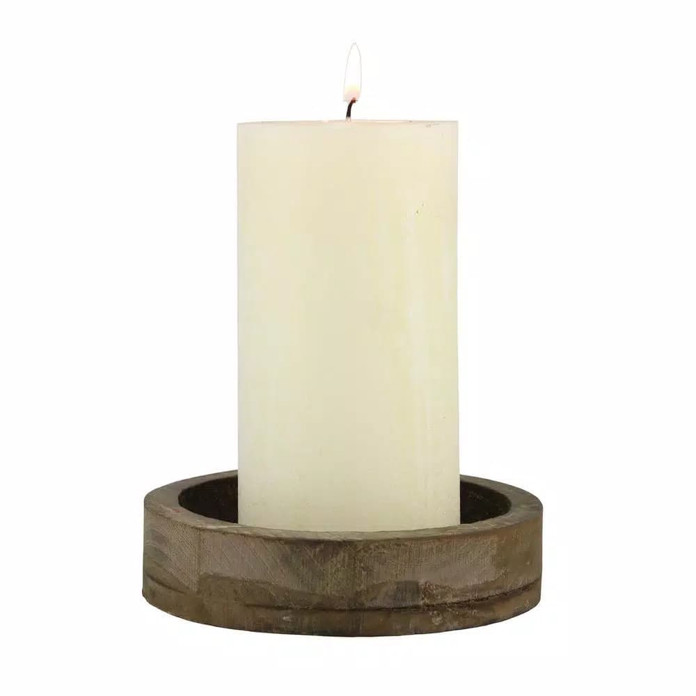 Stonebriar Collection Rustic Brown Wood and Metal 12 in. Candle Tray