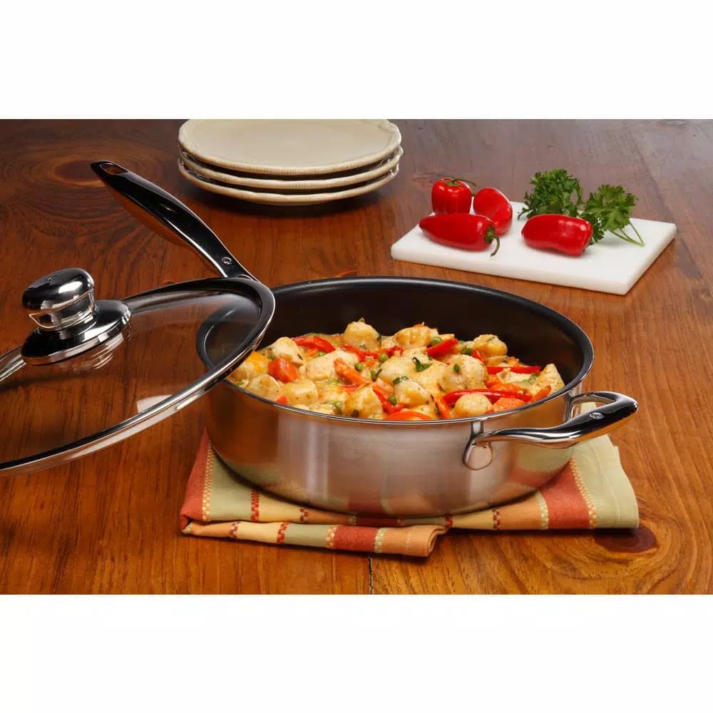 Swiss Diamond Classic Series 3.1 Qt. Cast Aluminum Nonstick Saute Pan with Glass Lid, Stainless Steel