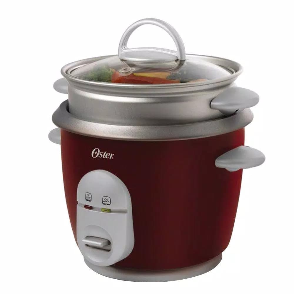 Oster 6-Cup Rice Cooker with Steaming Tray, Measuring Cup and Rice Paddle - Red