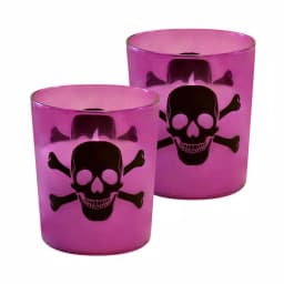 LUMABASE Skull and Crossbones Purple Glass LED Battery Operated Candles, Set of 2 thumbnail 1