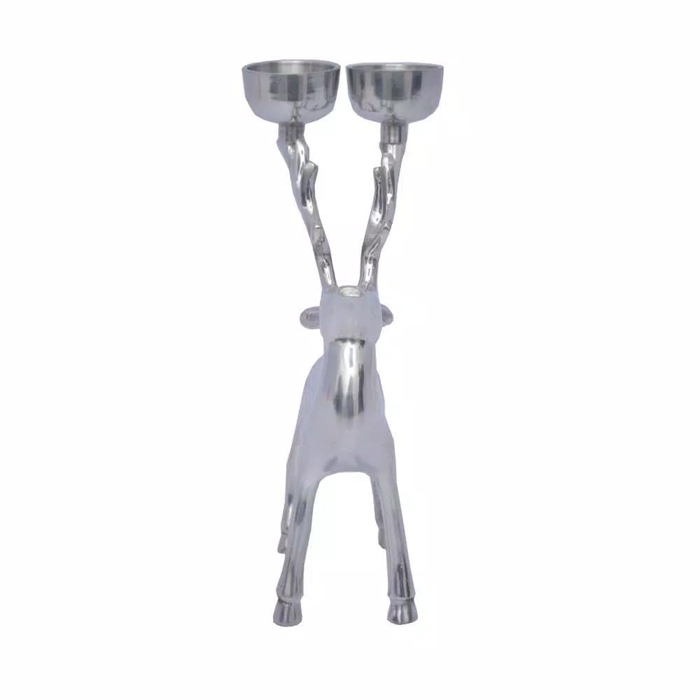 Unbranded 8.5 in. Silver Aluminum Reindeer Tea Light Candle Holder - Set of 1
