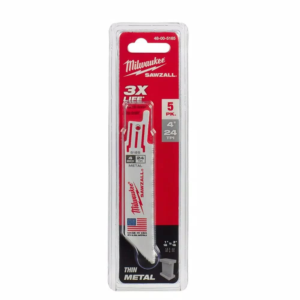 Milwaukee 4 in. 24 TPI Thin Kerf Metal Cutting Reciprocating Saw Blades, 5-Pack