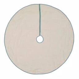 VHC Brands Sanbourne 55 in. Creme White Coastal Christmas Tree Skirt with Turquoise Chambray Trim thumbnail 2