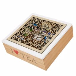 Mind Reader Brown Wood Floral Pattern Tea Box Storage Organizer Holder thumbnail 4