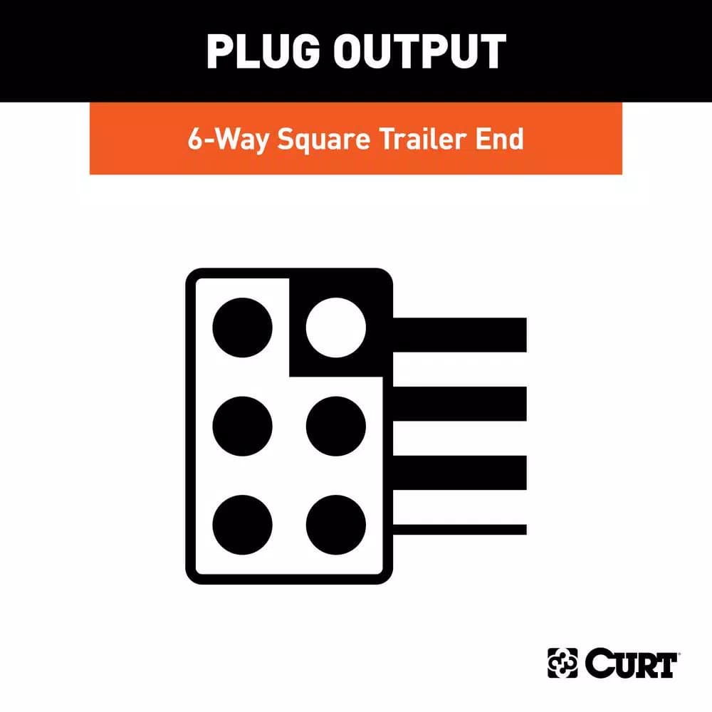 CURT 6-Way Square Trailer Side Connector Plug with 12" Color-Coded Wires