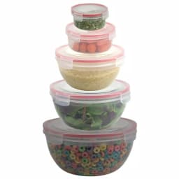 Unbranded 10-Piece Round Plastic Food Storage Container Set with Locking Snap-On Lids, Red thumbnail 1