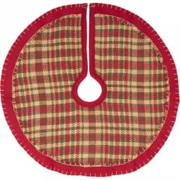 VHC Brands Claren 21 in. Cotton Cherry Red Plaid Christmas Tree Skirt with Gold Metallic Thread thumbnail 1