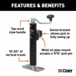 CURT Pipe-Mount Swivel Jack with Top Handle, 5,000 lbs. Capacity, 10 in. Travel thumbnail 4