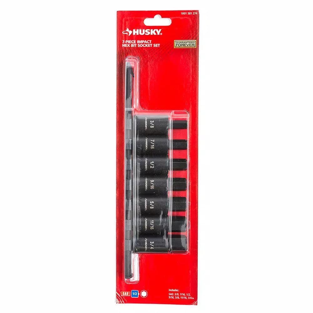 Husky 1/2 in. Drive SAE Hex Bit Impact Socket Set, 7-Piece