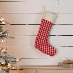 VHC Brands 20 in. Red Plaid Cotton Christmas Stocking - Farmhouse Holiday Decor thumbnail 3
