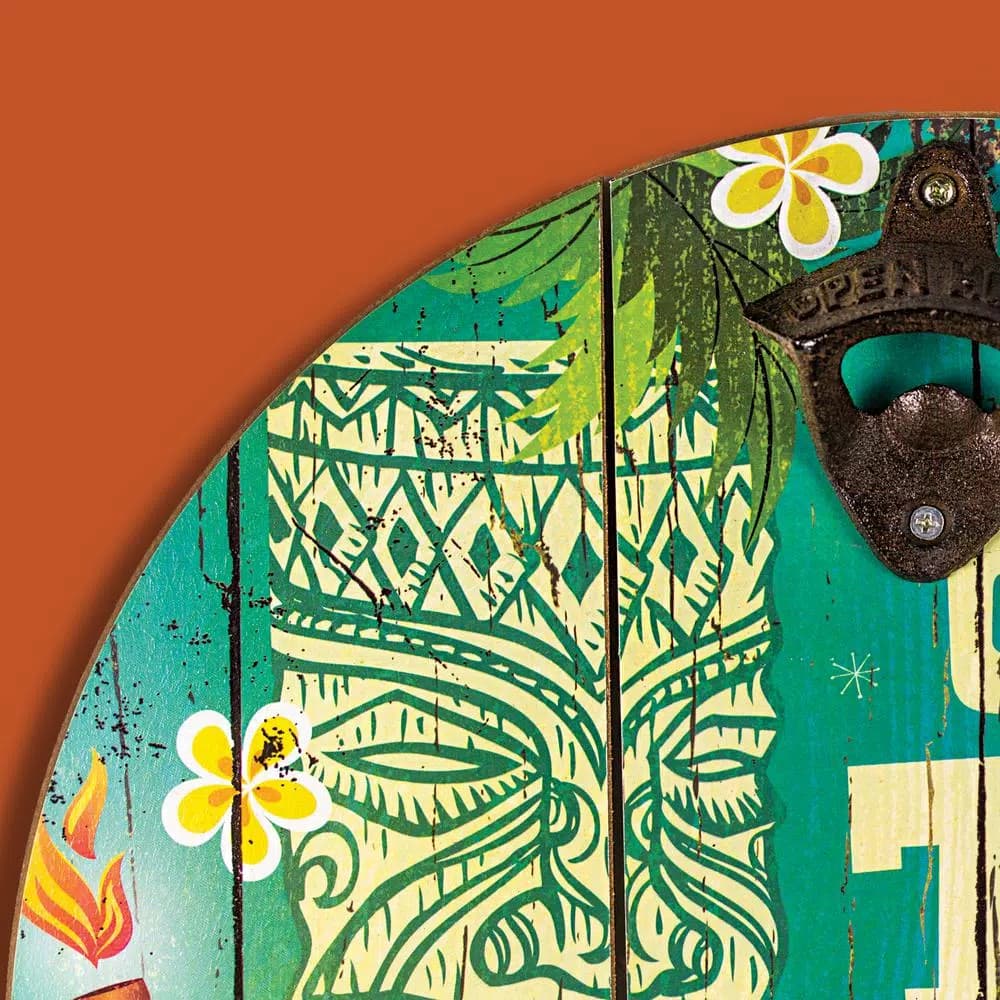 Crystal Art Gallery Open Tiki Bar Wall Decor Bottle Opener with Cap Catcher