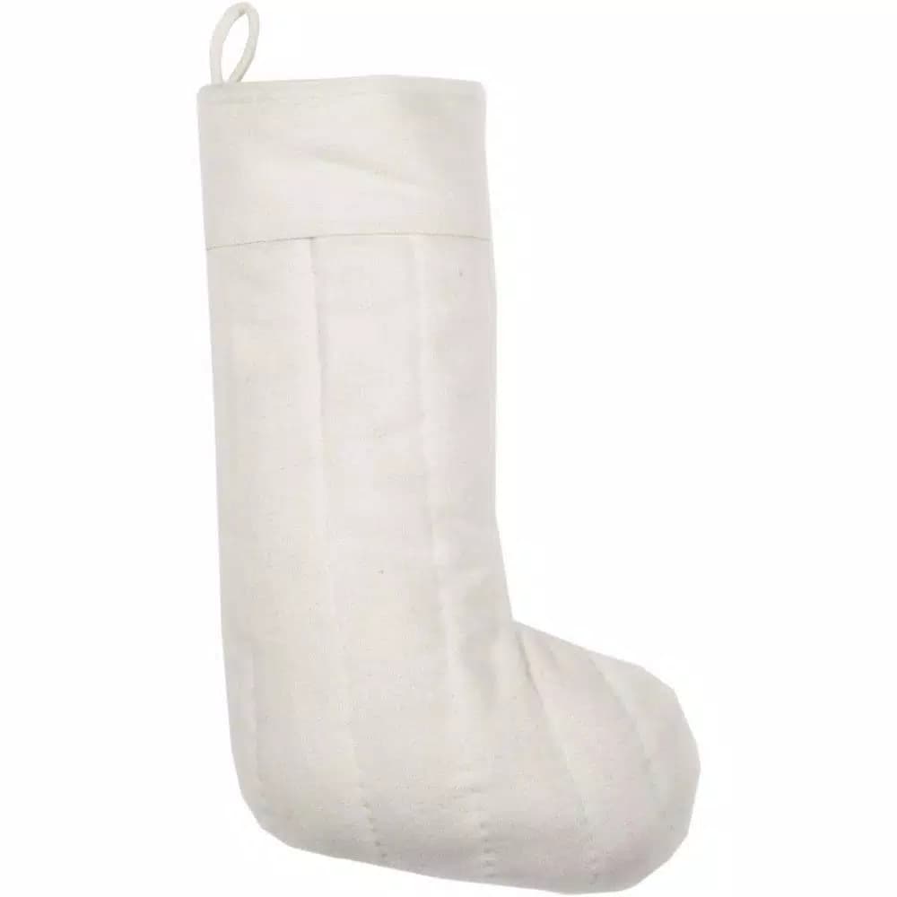 VHC Brands 20 in. Ivory Felt Christmas Stocking with Hand-Quilted Detail