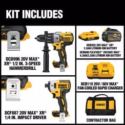 DEWALT 20V MAX Brushless Hammer Drill and Impact Driver Combo Kit with FLEXVOLT 6.0Ah Battery thumbnail 2