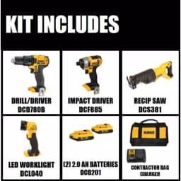 DEWALT 20V MAX Cordless 4-Tool Combo Kit with (2) 2.0Ah Batteries & Charger thumbnail 2