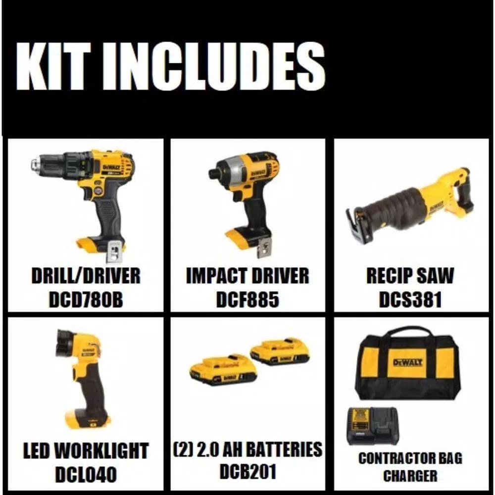 DEWALT 20V MAX Cordless 4-Tool Combo Kit with (2) 2.0Ah Batteries & Charger